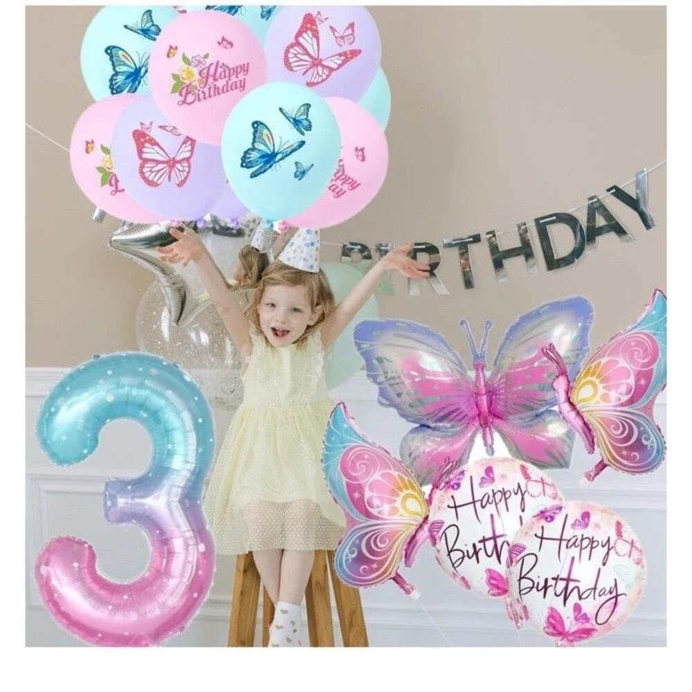 Butterfly Balloons Birthday Decorations Pink Purple Confetti Balloon Girls #3